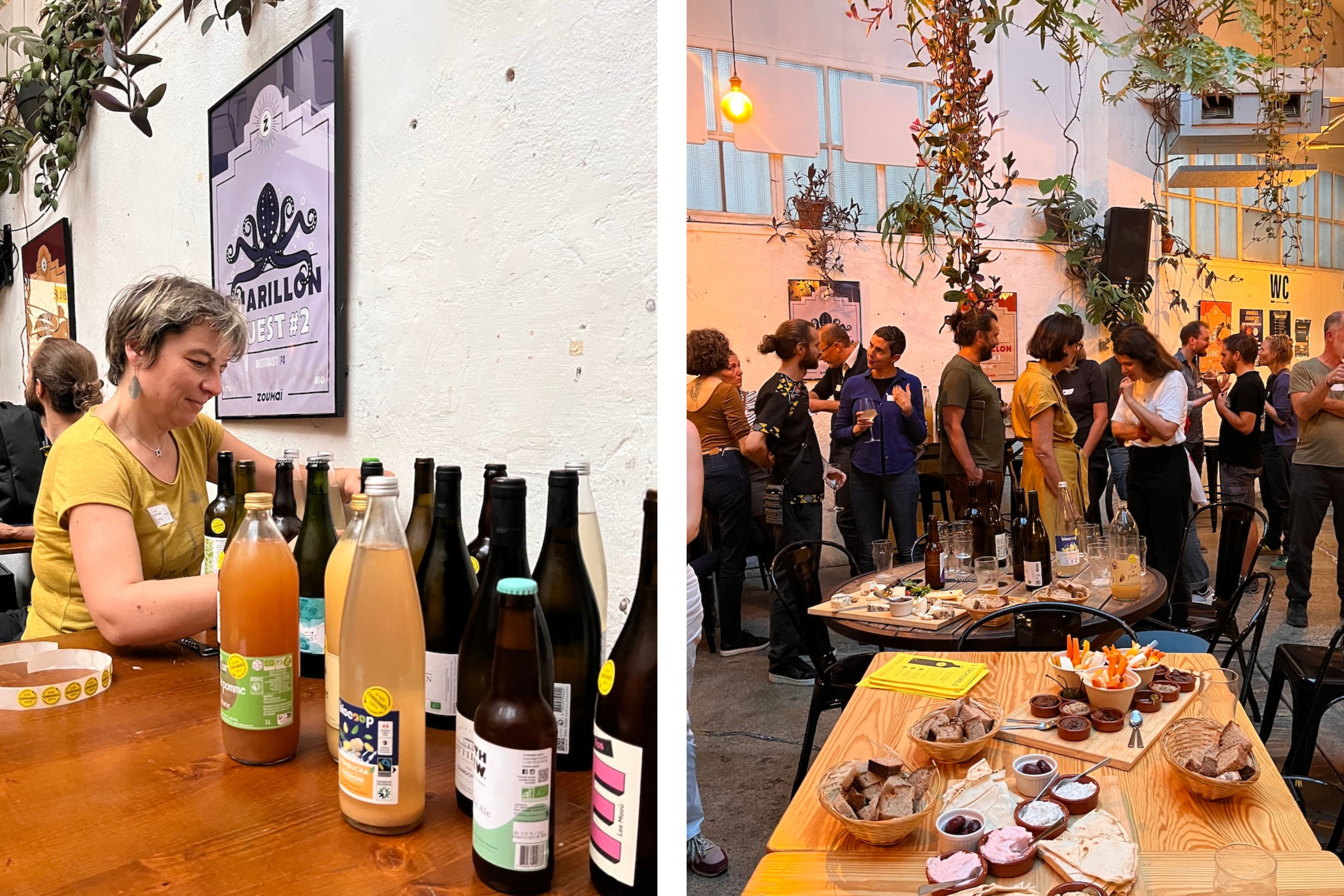 Dégustation de boissons en bouteilles consignées apportées par les producteurs partenaires qui pratiquent le réemploi de bouteilles